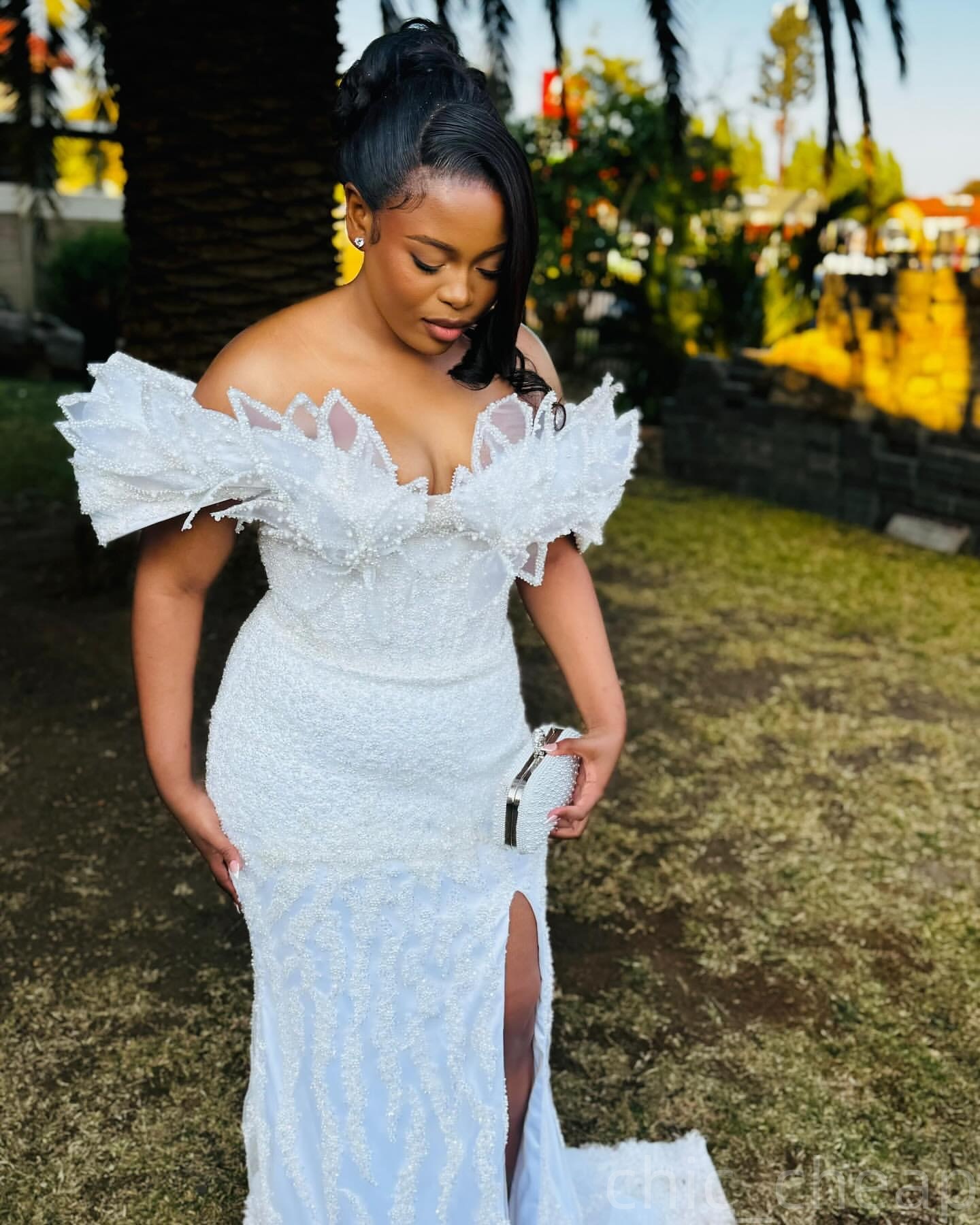 White Mermaid Prom Dresses 2025 Florals Beaded Sequined High Split Evening Formal Party Second Birthday Engagement Gowns Plus Size Dress For Special O