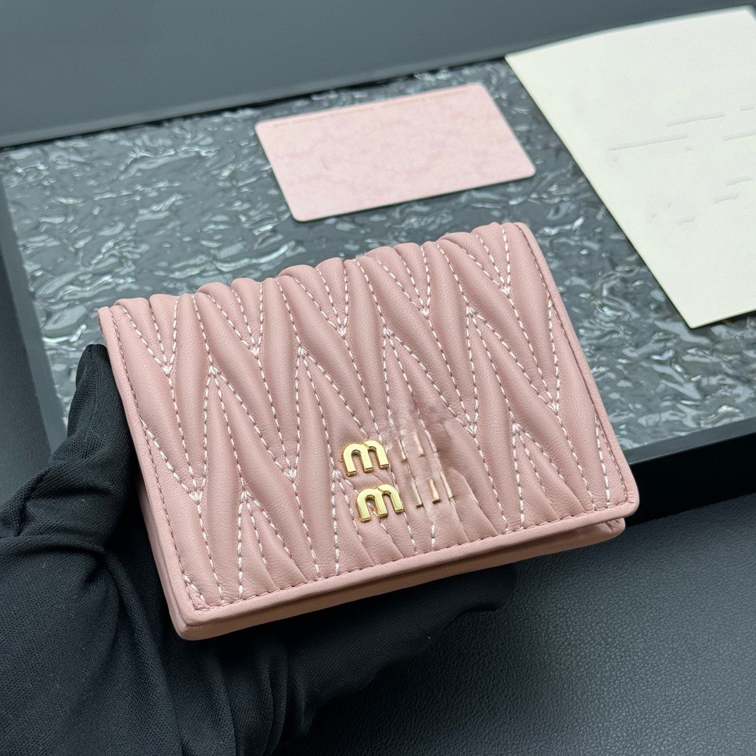 Woman Short Wallets Card Holder Designer Mini Purses Black Pink New Ladies Fashion Pleated Wallet Coin Purse Zipper Hand Bag