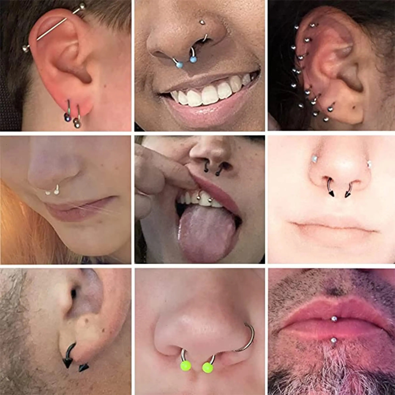 Drperfect 48Pcs 16G Stainless Steel Horseshoe Nose Septum Rings Piercing Jewelry Cartilage Helix Earring Lip Hoop for Women Men 241211