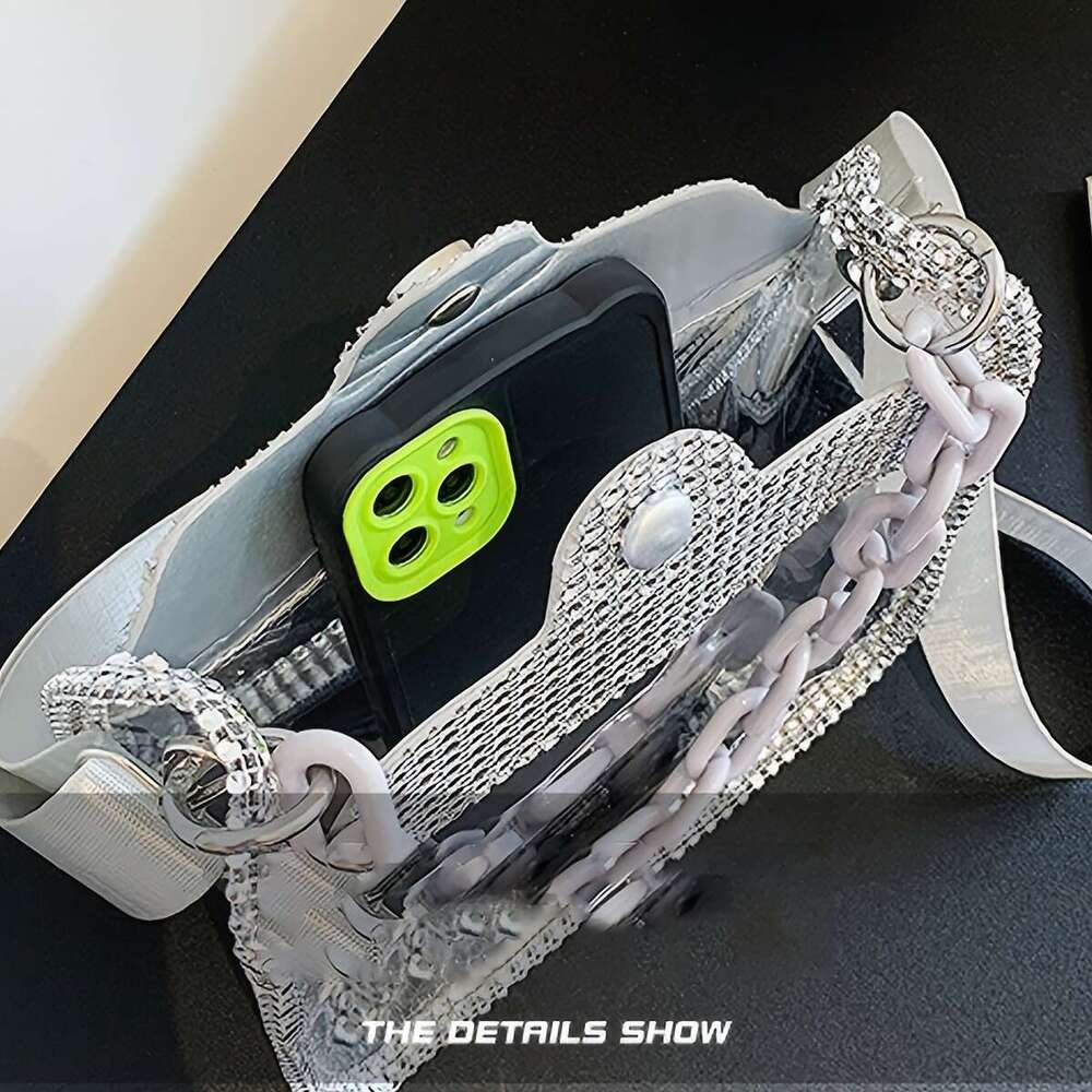 Trendy Rhie Decor Square Transparent ing Shoulder Bag, With Acrylic Strap Women's Handbag And For Music Festival
