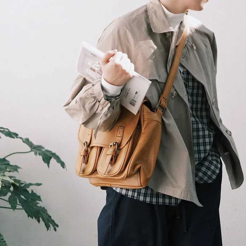 Vintage Japanese Sle Messenger Bag Men Fashion Crossbody Bag Mens Shoder Bag Luxury Soft PU Leather Satchels Messenger Bags Z250318