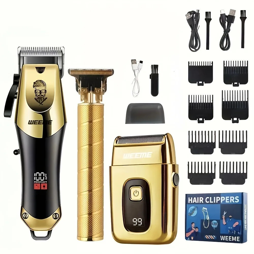 USB Rechargeable Hair Clippers for Men Three-piece Set with Oil Head and Electric Trimmers Ideal for Home Use 241211