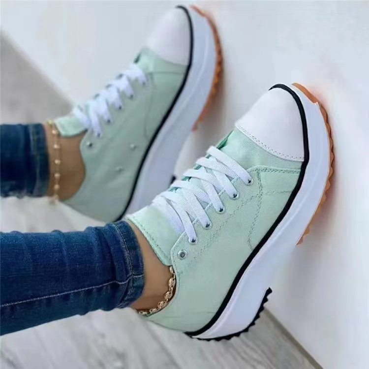 2024 free shipping designer shoes causal women brand platform breathable ladies canvas shoes flat lace up with thick soles design for height increase