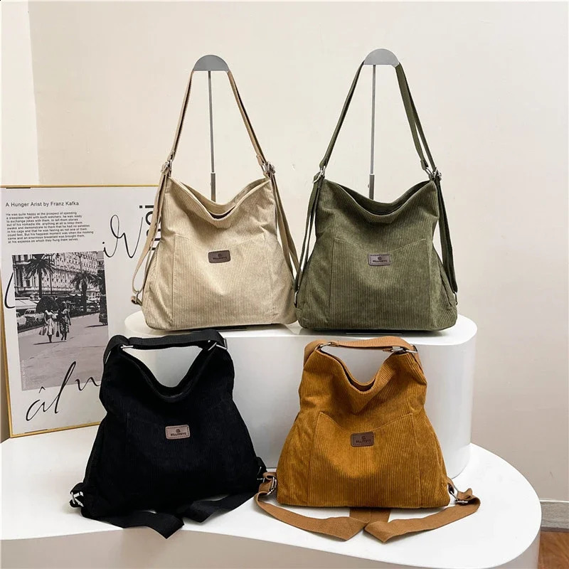 Corduroy Sewing Thread Shoulder Bags Large Capacity Crossbody Bags for Women Zipper Solid Bolso De Hombro 241210