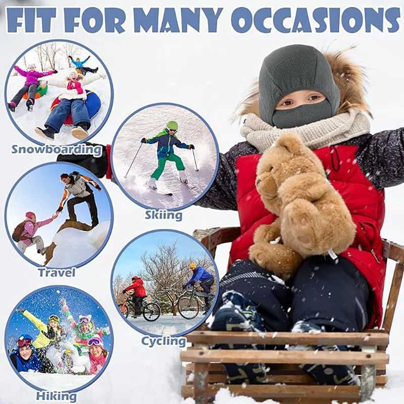 Winter Fleece Kids Balaclava Hat Outdoor Warm Full Face Mask Cover Cycling Ski Beanies Cold-Proof Ear Protection CapsXJ241210
