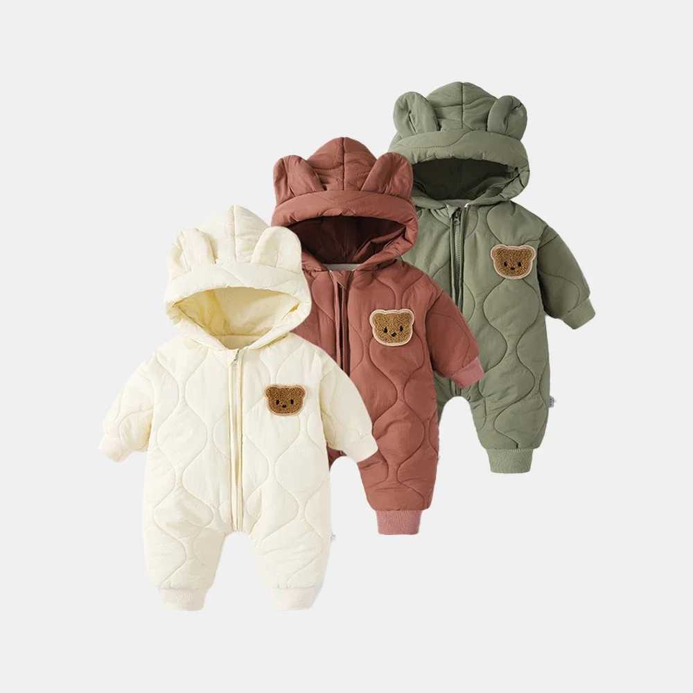 Winter Baby Clothing with Fur Lining Warm and Thick Preschool Girls jumpsuit Cartoon Bear Baby jumpsuit Newborn Coat M241211