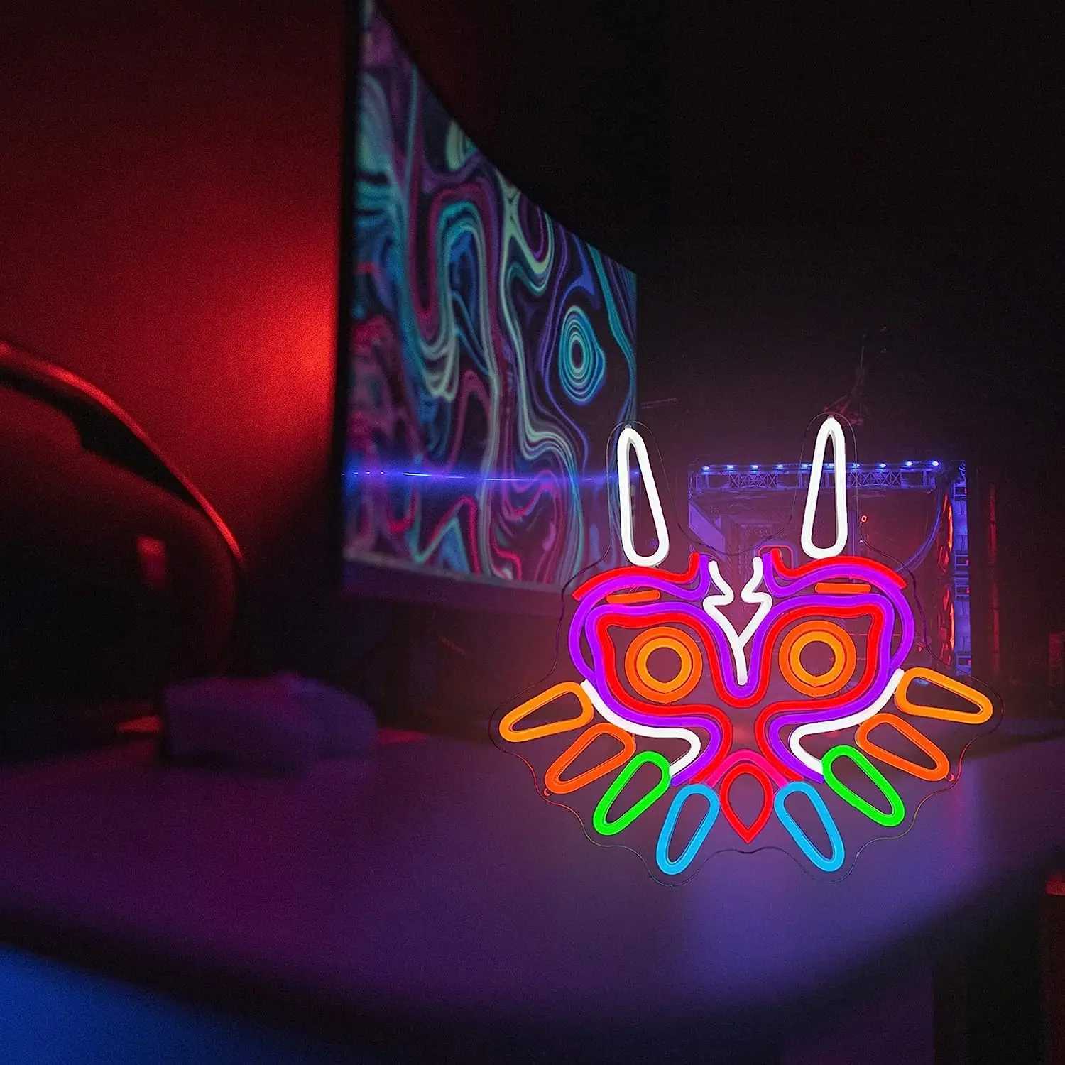 Customized LED Abstract Neon Light Majora Mask Zelda Anime Gift Neon Party Bar Decoration Wall Hanging Neon Light Logo X241210