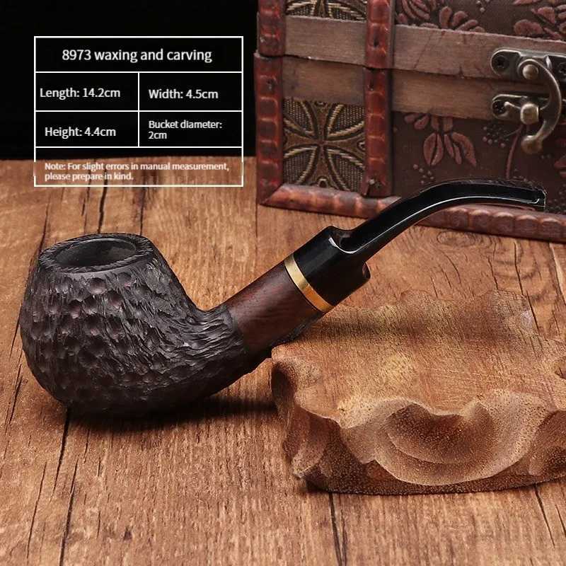 Ebony Wood 9mm Filter Flue Tobacco Pipe Retro Gentleman Bent Type Handle Handmade Smoking Pipe With Accessory Old Dads GiftXJ241211
