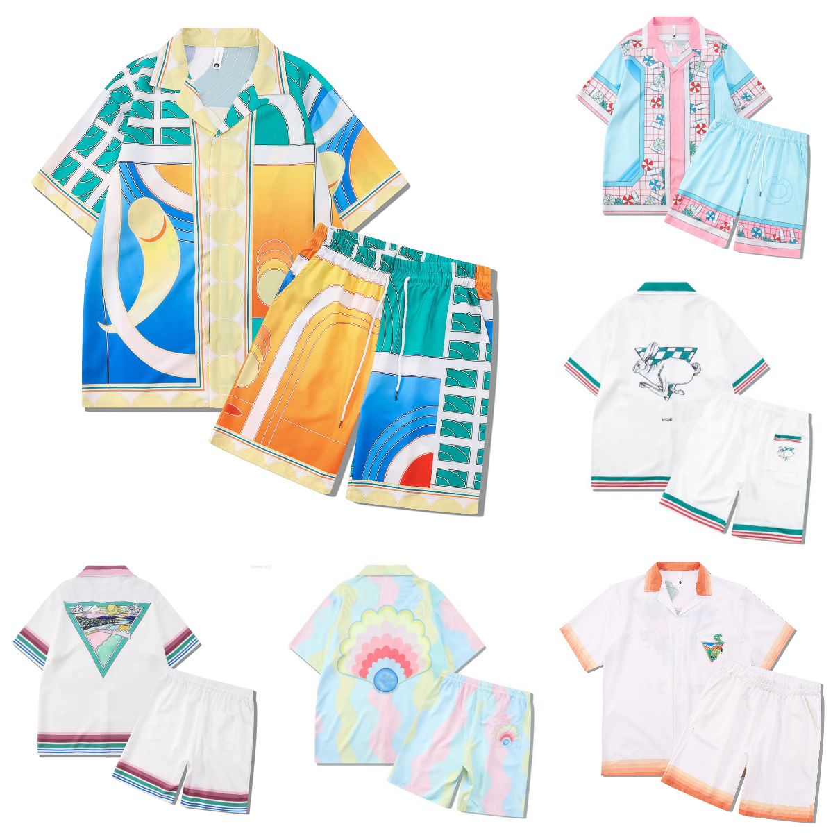 Men's Tracksuits Mens Hawaiian Beach Sets Vacation Shirts For Men And Women Color Blocking Printed Shorts Set