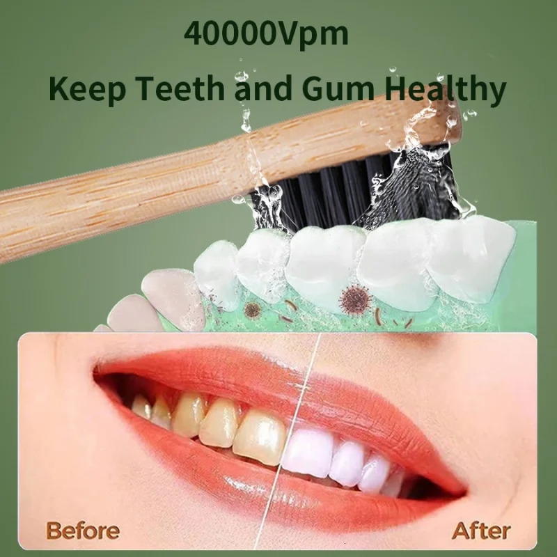 Environmentally friendly electric toothbrush bamboo brush head IPX7 circular DuPont soft bristle sonic health oral and dental cleaning gift 241209