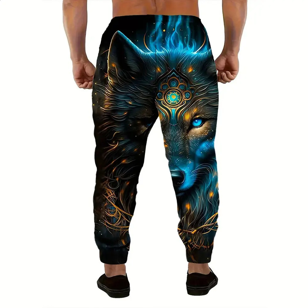 2024 Fashion 3D Flame Print Color Matching Sweatpants Winter Thick Warm Pants Men Loose Casual Pocket Drawstring 241203Z