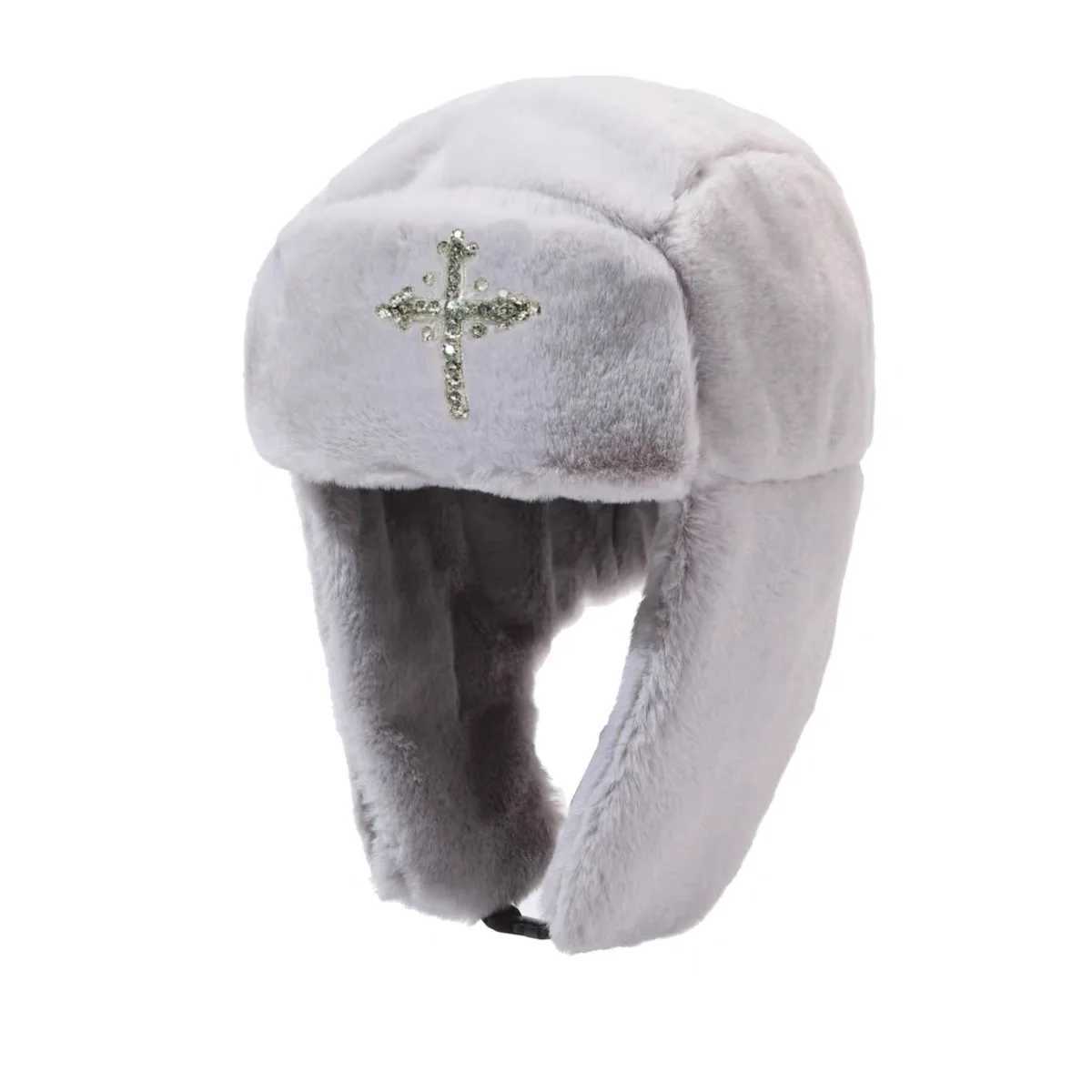 Autumn and winter new street fashion personalized rhinestone embroidery splicing anti fur Lei Feng hatX241210