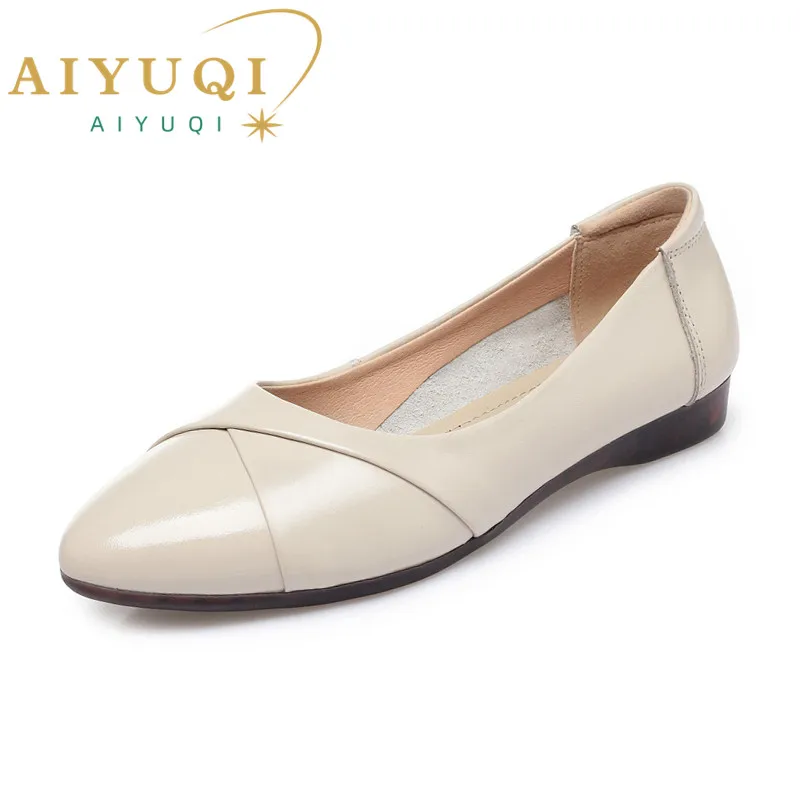 AIYUQI Autumn Women Flat Shoes Genuine Leather Comfortable Bottom Big Size Casual Loafers Mother Shoes