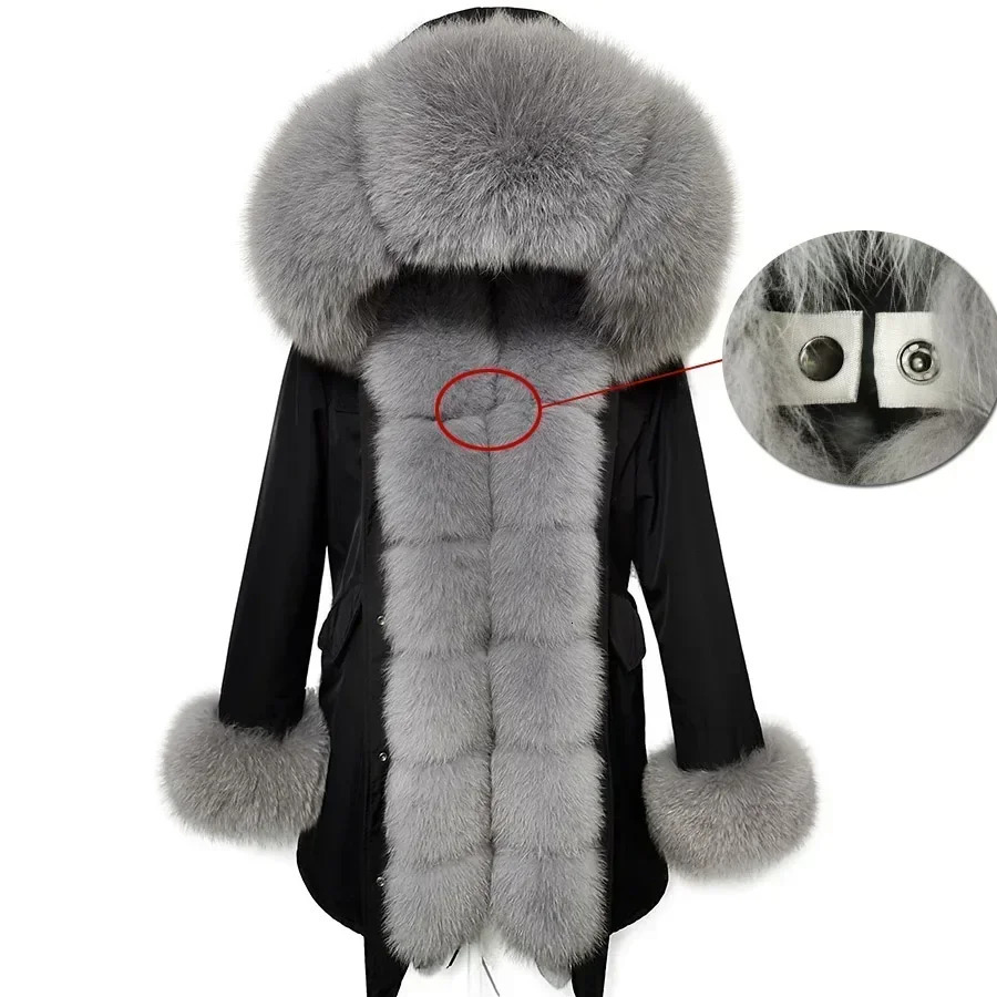 Winter warm Coat Natural Real Fox fur Jacket Hooded Black Woman Parkas Mulher Womens 241211