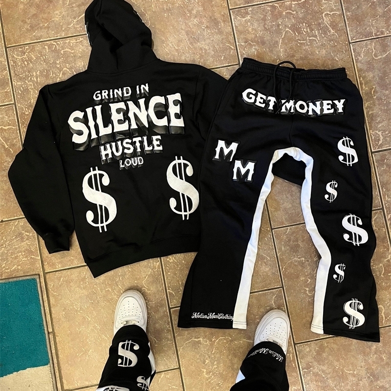 Autumn Winter Sport Y2K Street Europe Hip Hop Set Loose Zipper Hoodie Two Piece High Waist Pant Sweatshirt Sportswear 241203