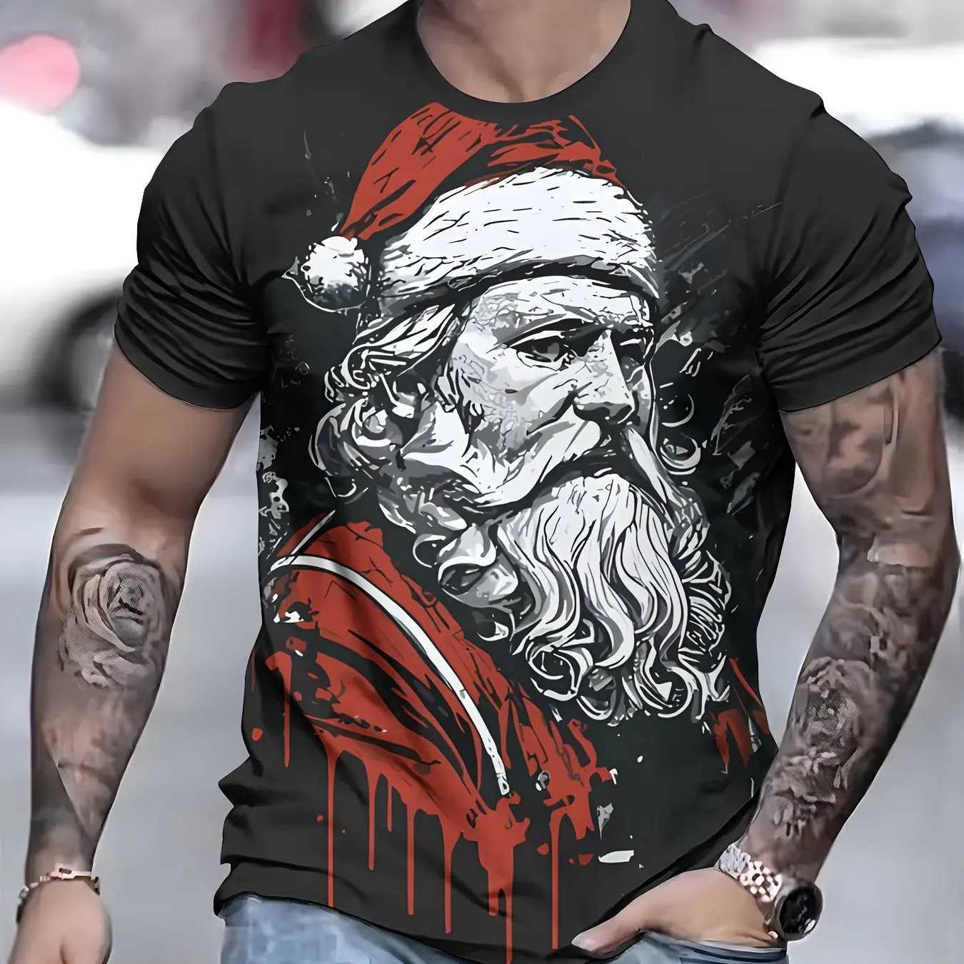 Funny Santa Claus Print Mens T-Shirt Christmas Tees Short Sleeve Tops Fashion Casual Streetwear Oversized T-Shirt Men ClothingXJ241210