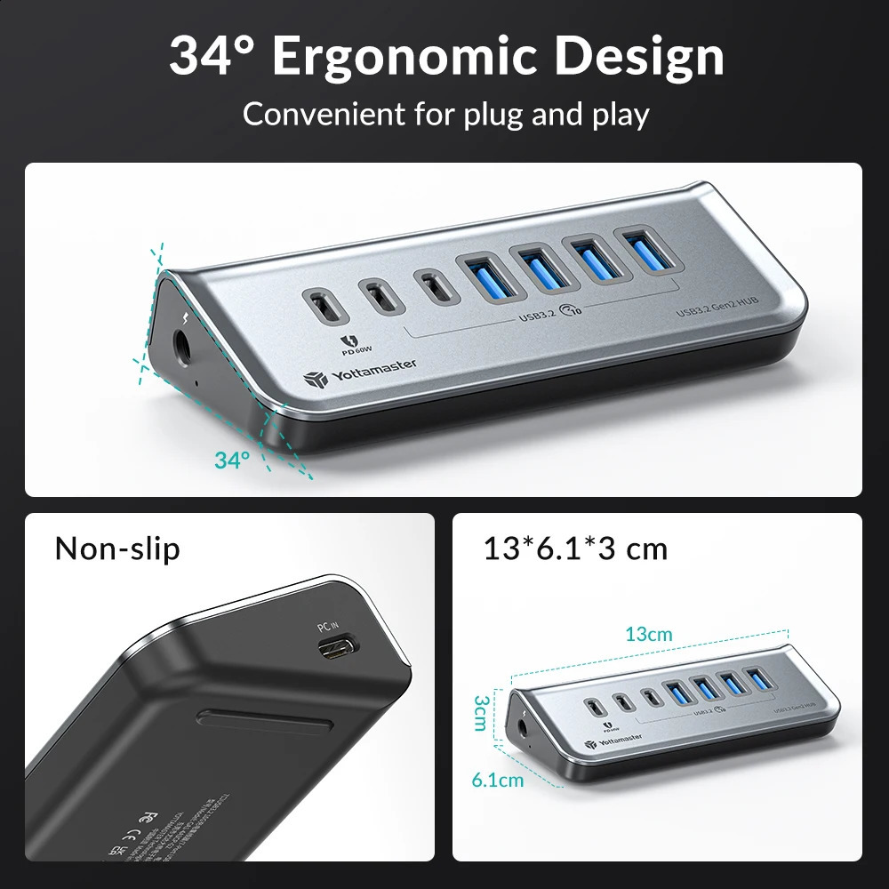 Yottamaster Multi Port USB 3.2 Hub USB A Type C Hub 7 Slot Docking Station PD18W 60W USB 3.0 Fast Charging Hub USB Divider 241209