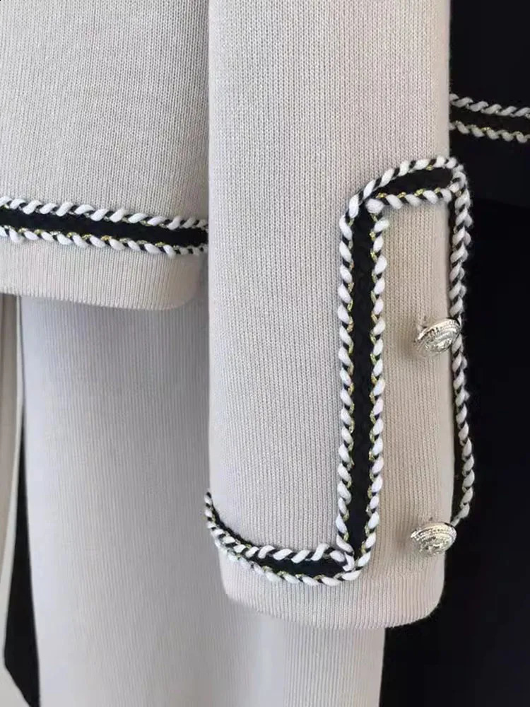 Women Knitted Sweater 2 Pieces Sets Korean Cropped Knitwear Cardigan Tops Conjuntos High Waist Ankle Length Wide Leg Pants Suits 241203Z