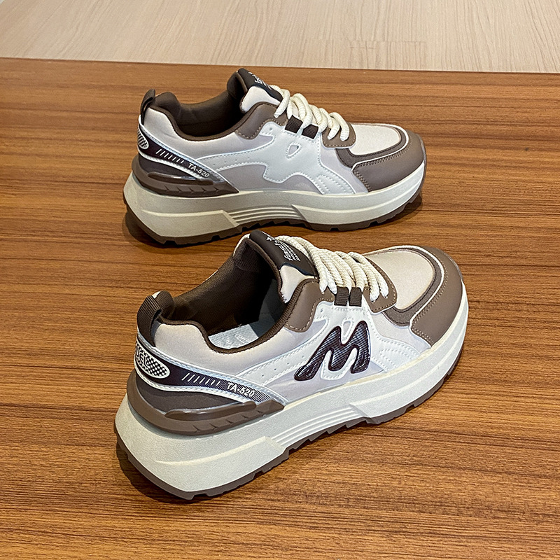 Women Sport Shoes:Simple Design Leisure Style Versatile Running Shoes Casual Thick Sole Chunky Sneakers,Black/Khaki/Red,Free shipping