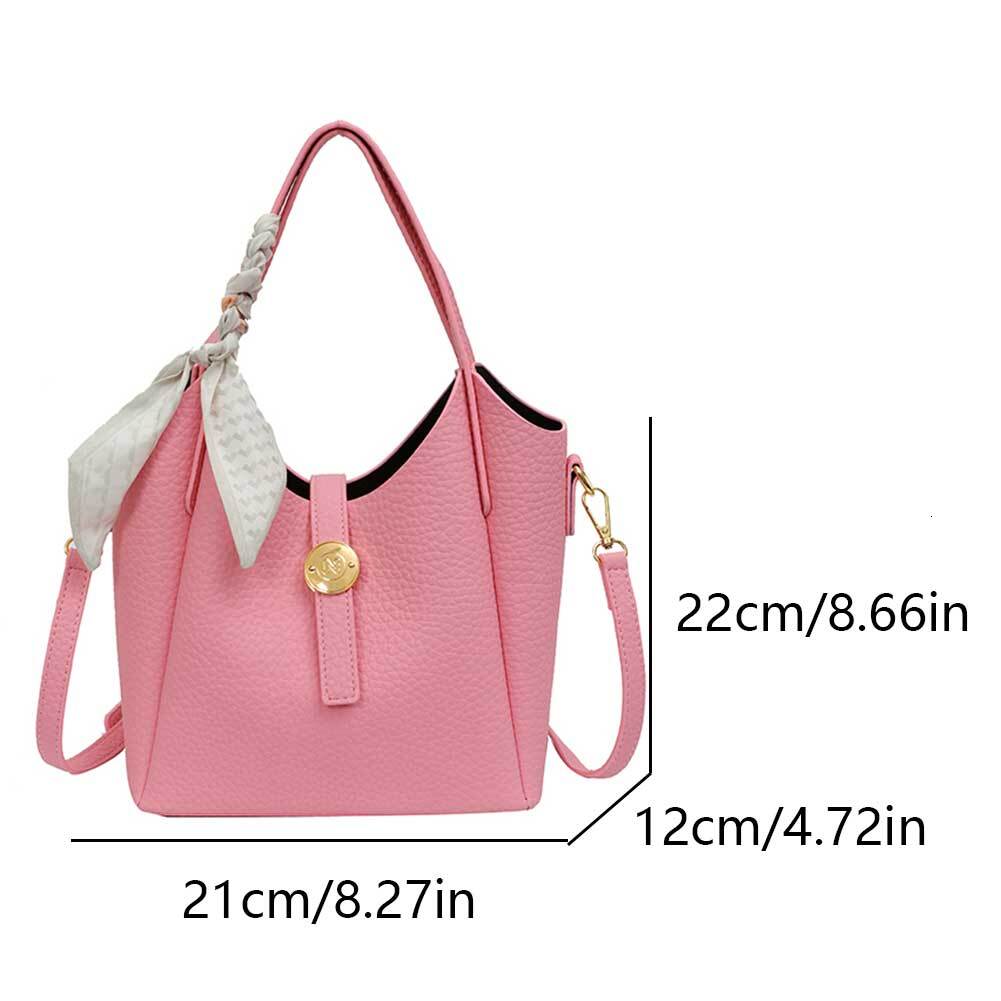 High-End Shoulder For Women's PU Leather Simple Bucket Bag Solid Color Versatile Tote Purse Adjustable Strap Satchel Handbag