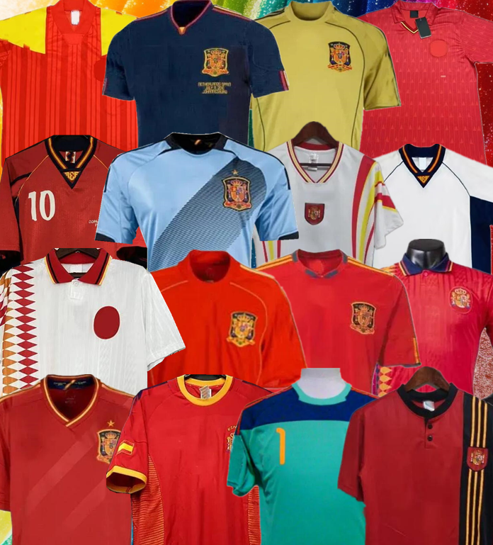 final 1998 SpainS retro jersey 1996 1994 RAUL XAVI Hierro LUIS ENSRIQUE ALONSO Iniesta PUYOL PIQUE David Villa TORRES 2008 2012 2002 Guerrero Guardiola RAMOS kids KIT