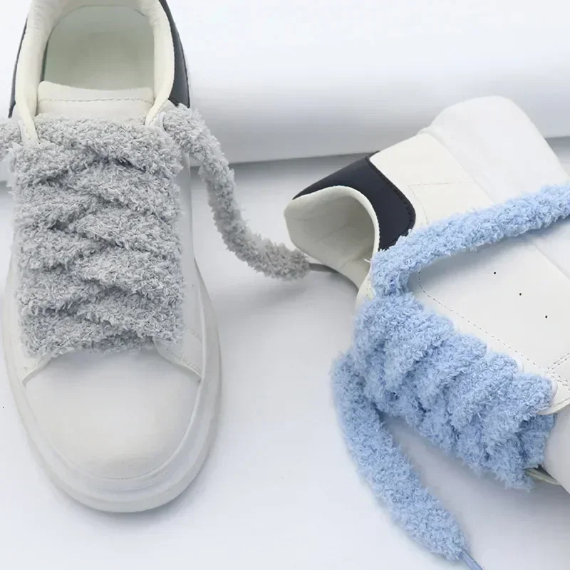 Premium Soft 15mm Big Fat Fluffy Fuzzy Laces Wide Flat Plush Towel Shoelaces n Perfect for Women Casual Sneakers Match 241211