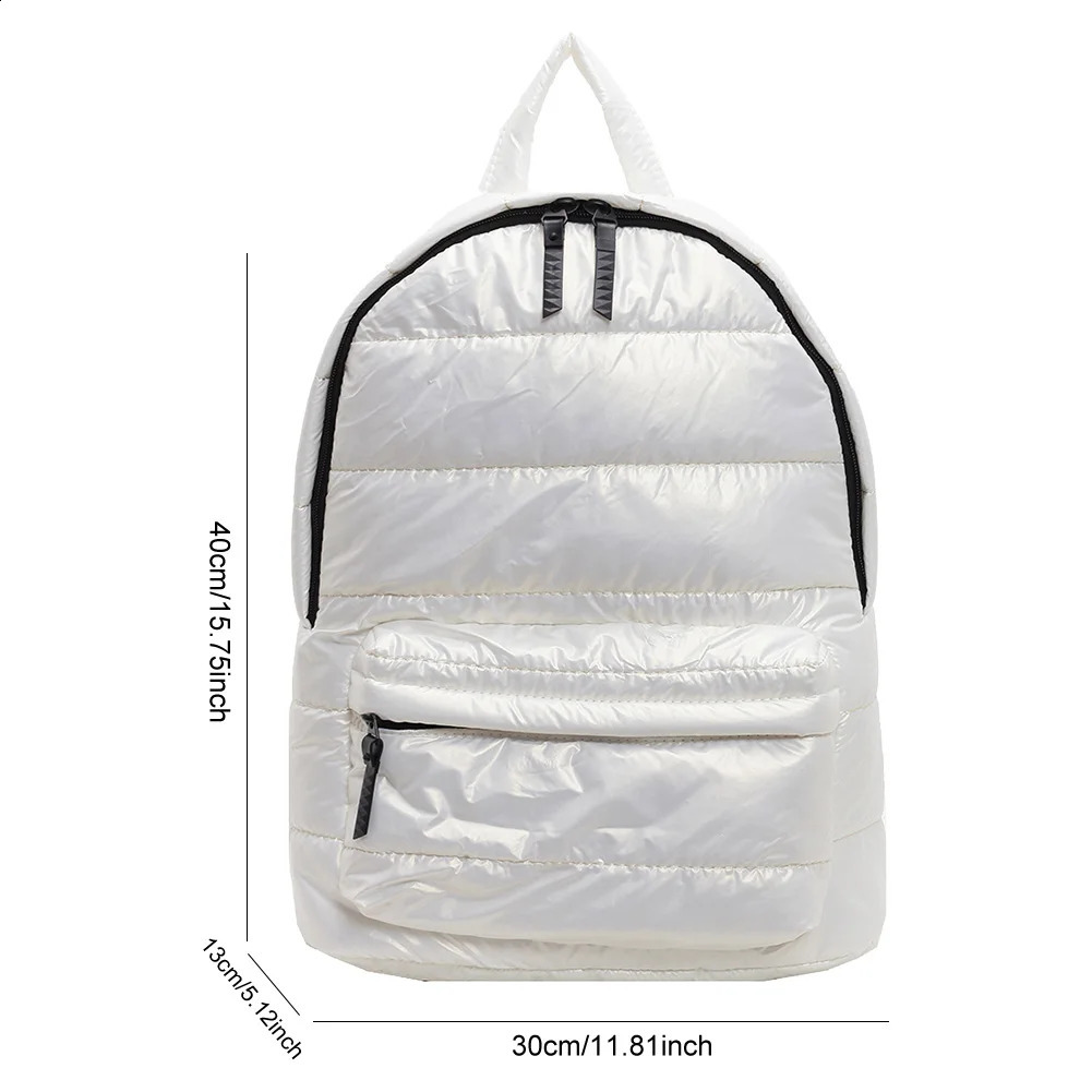 Solid Down Knapsack Large Capacity Quilted Backpack Teen Student Schoolbag Multipocket Rucksack Puffer Cotton Versatile Bookbag 241210