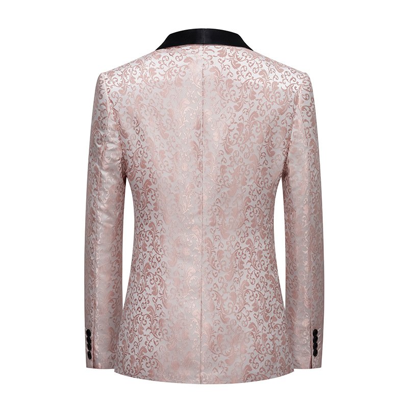 H319 Pink embroidered shawl collar suit for men, simple business casual