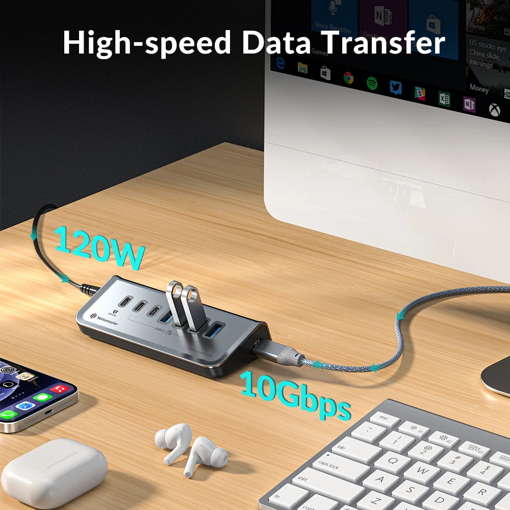 Yottamaster Multi Port USB 3.2 Hub USB A Type C Hub 7 Slot Docking Station PD18W 60W USB 3.0 Fast Charging Hub USB Divider 241209