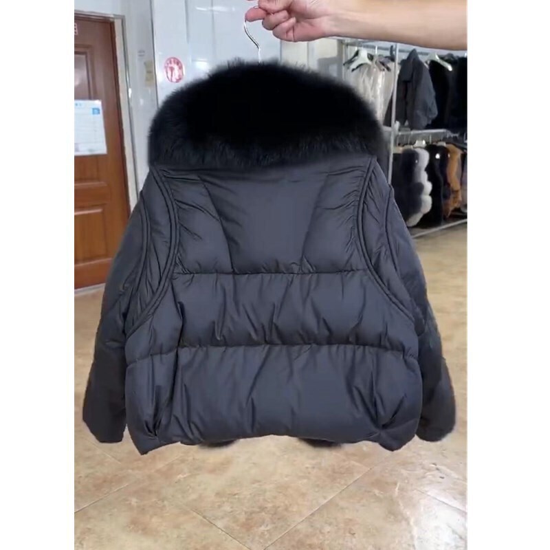 Casual Cotton-Padded Coat Spliced Big Fur Lapel Women Winter Flully Keep Warm Thick Parkas Outerwears New 16O3133