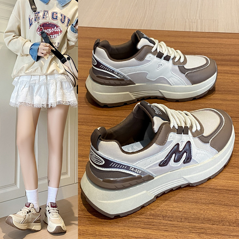 Women Sport Shoes:Simple Design Leisure Style Versatile Running Shoes Casual Thick Sole Chunky Sneakers,Black/Khaki/Red,Free shipping
