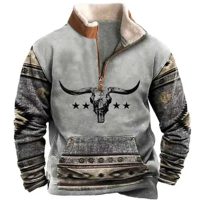 Retro patch work sweater mens wool hooded sweater autumn casual long sleeved zipper sportswear mens clothing winter casual zipper W241210