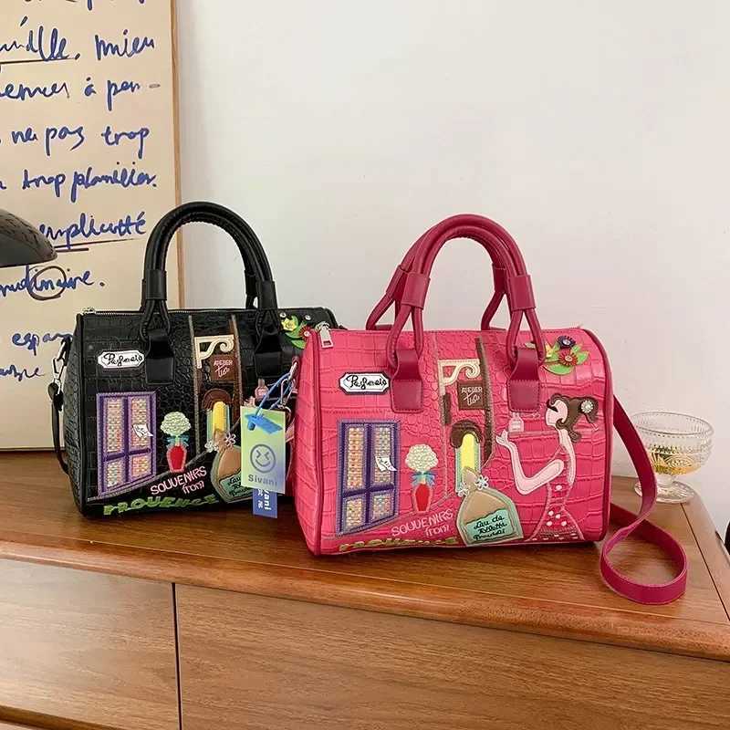 European and American Embroidered 3D Womens Bag New Large Capacity Shoulder Boston Bag Fashion Cross Body Bag Z241210
