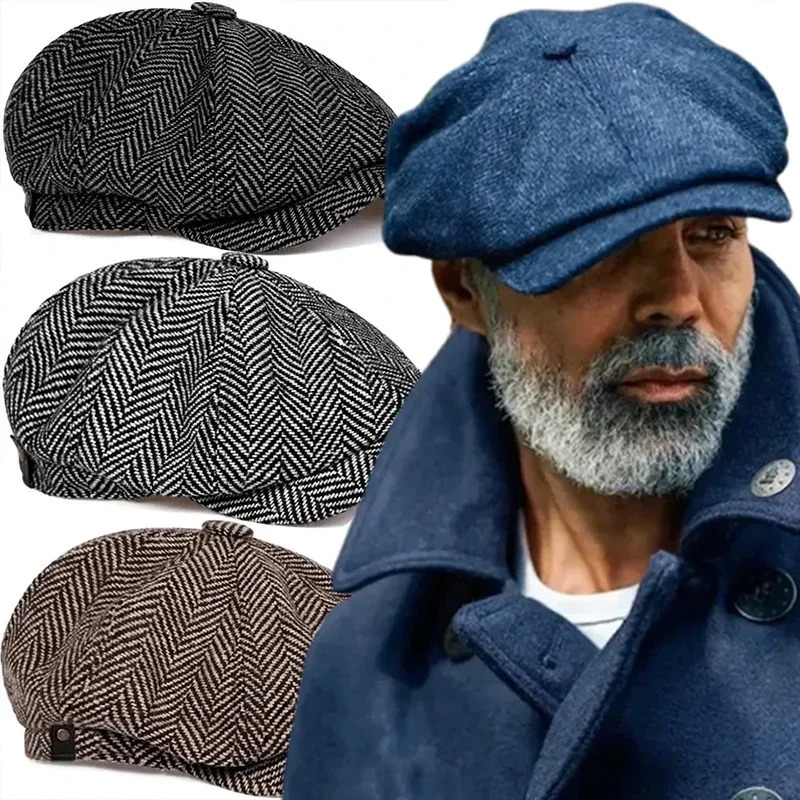 2024 mens classic hat retro coarse tweed y Blinders beret womens flat top 241210