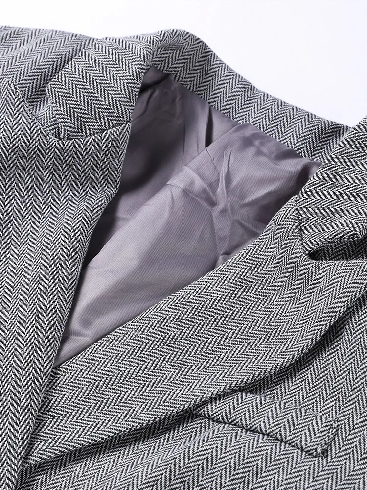 Fashion gray pants set womens 3-piece set elegant long sleeved belt jacket vest top wide waist mens set 241211