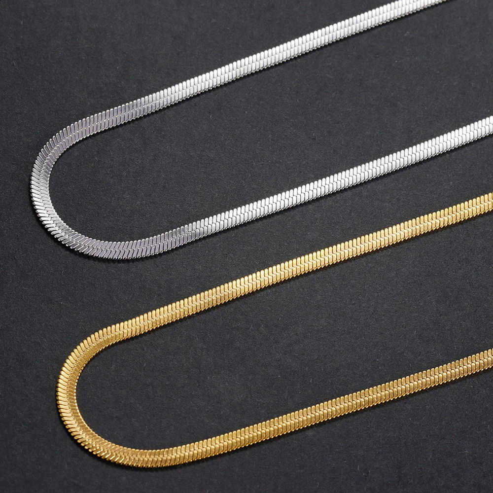 316L Gold Color Stainless Steel Snake Chain Necklace for Women Men Herringbone Choker Neck Chains 2024 Trend Jewelry Gift 241211