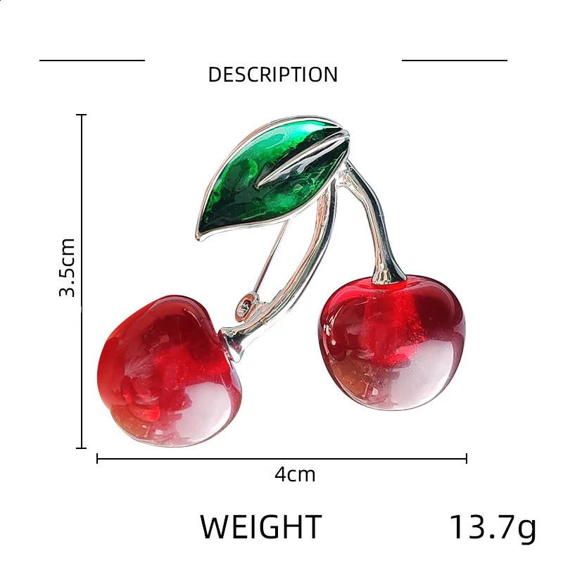 Fashion Crystal Red Cherry Brooches For Women Clothing Cute Alloy Crystal Fruit Enamel Pins Party Jewelry Gifts 241211