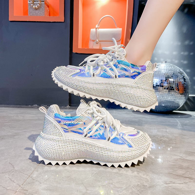 2025 New Women's Cross Lace up Thick Bottom Casual Fashion Running Shoes Luxury Full Diamond Casual Shoes High Quality Designer Sports Shoes Shin