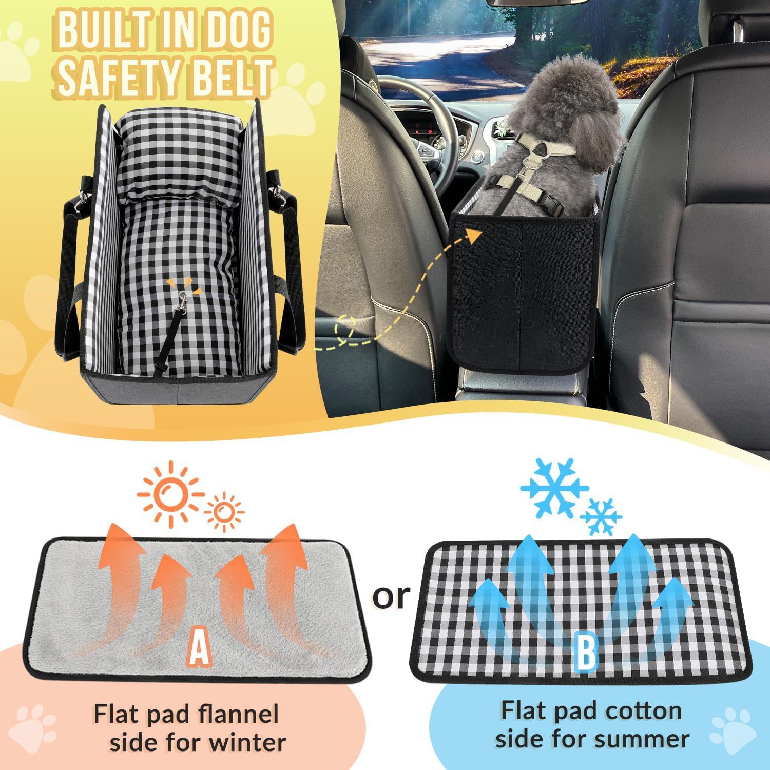 Pet Portable Dog Booster Seat with Soft Cushion - Car Armrest for Small Dogs & Safety Seat Belt Included