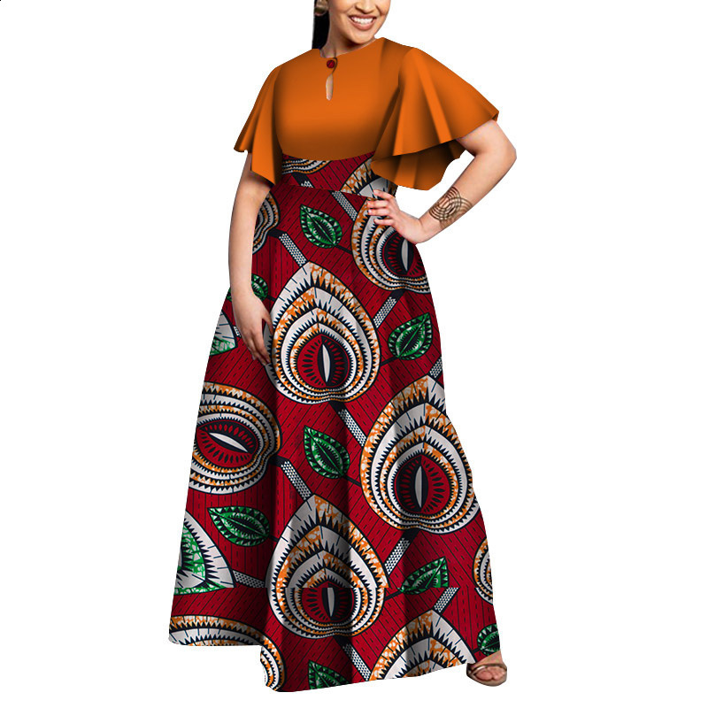 Large size party dress womens dress style elegant womens printed wax clothing 210408
