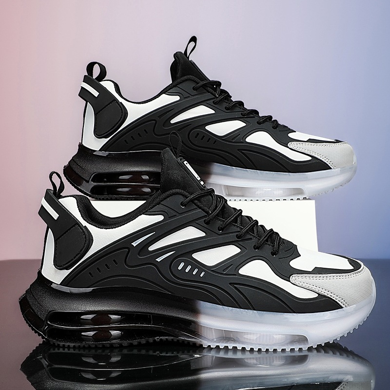 Men Running Shoes Black White Thick Sole Mesh Breathable Sports Shoes Platform Sneaker