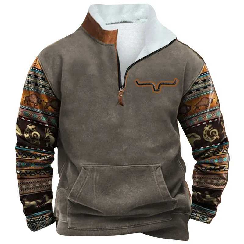 Retro patch work sweater mens wool hooded sweater autumn casual long sleeved zipper sportswear mens clothing winter casual zipper W241210