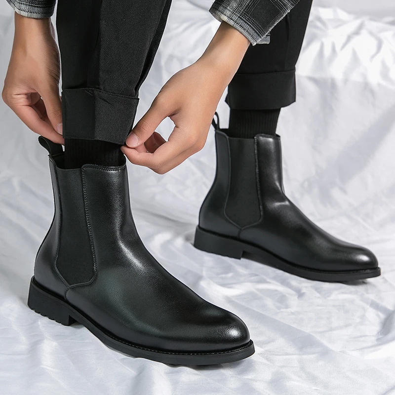 Genuine Leather er Dress 37~46 Couple Business Formal Chelsea Ankle Boots for Men Fashion Casual Man Shoes Footwear 241211