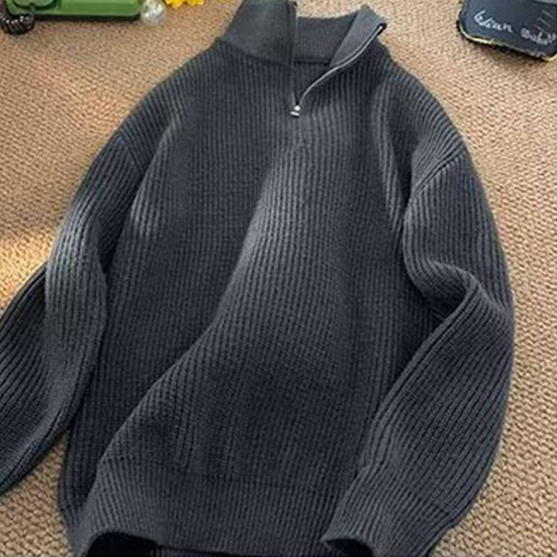 Half-high neck zipper pullover sweater men's autumn and winter Hong Kong style retro slouchy tops Japanese Department of matching couple knitwear