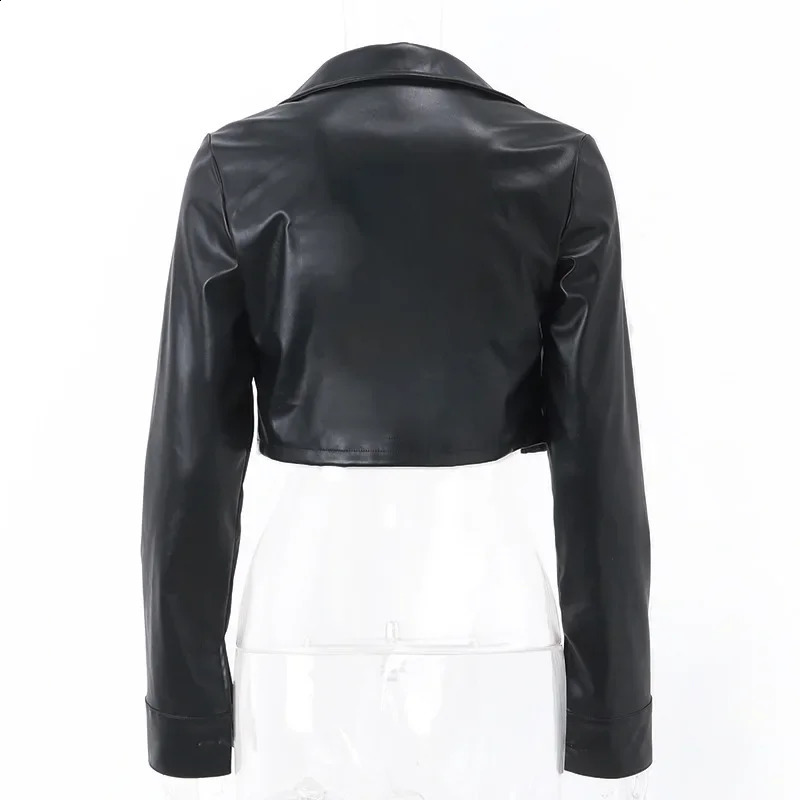 Autumn Sexy Streetwear Black Leather Jacket Short For Women Slim TurnDown Collar Single Breasted Locomotive Crop Outerwears 241205Z