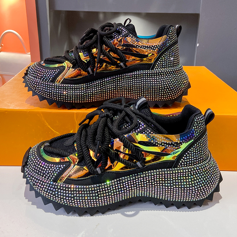 2025 New Women's Cross Lace up Thick Bottom Casual Fashion Running Shoes Luxury Full Diamond Casual Shoes High Quality Designer Sports Shoes Shin
