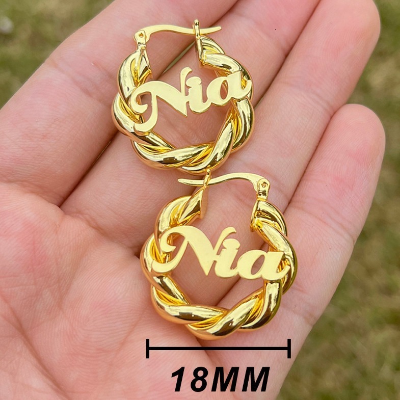 New Fashion Personalized Custom Name Letter Earrings Big Hoop Hip-hop Style Hip Hop Iced Out Ear Ring Diy Initial Stainless Steel Earring For Girls Pe