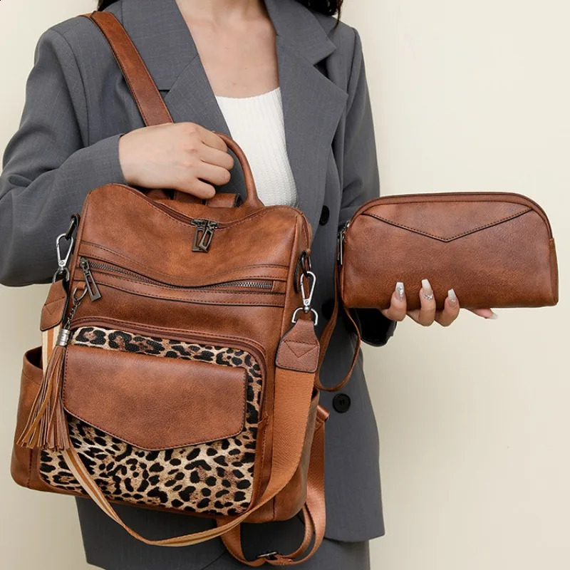Backpack for Women Large Womens Leather Travel Fashion Purse Ladies Shoulder Bags with Tassel Twotoned Brown 241203