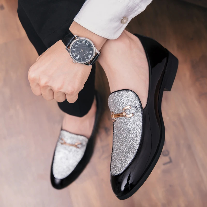 Fashion Leather Shoes For Businesss Sequin Men Wedding Formal Dress Shoes Man Office Oxford Manager Casual Shoes Plus Size 241211