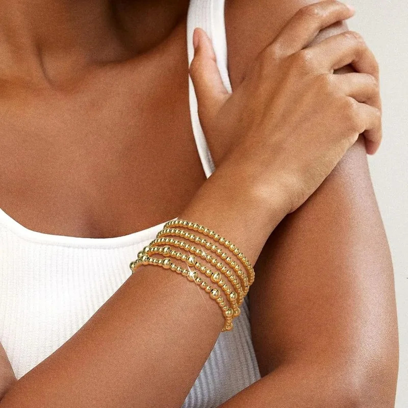 5Pcs/set bead bracelet womens trend stacking 14K gold-plated stackable bead ball bracelet set jewelry gift 241211